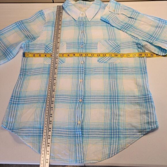 Lilly Pulitzer Linen Sea View Button Down Top Shirt Blue Beach Day Plaid Medium - Picture 12 of 13